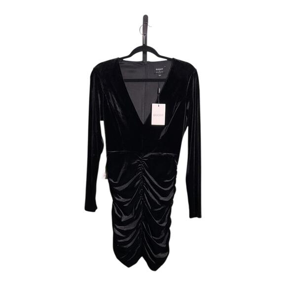 NWT Bardot Jax Ruched Velvet Mini Dress Black Size Medium/6 - Picture 5 of 7
